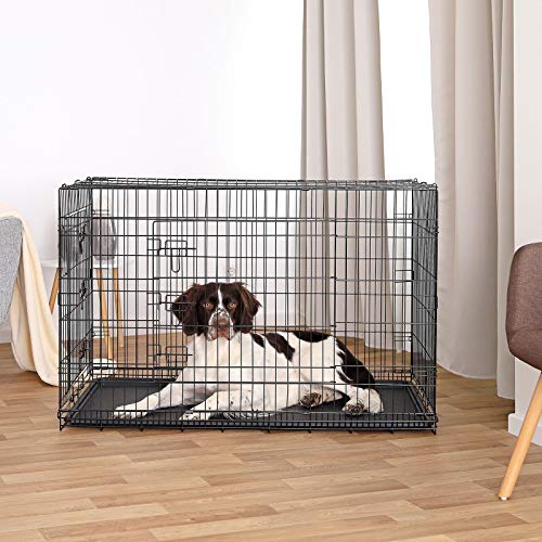 Cage pour chien pliable avec 2 portes verrouillable plateau amovible et  housse de protection 122x75x81cm