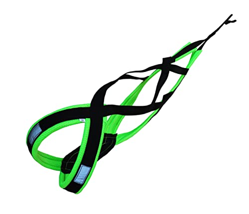 LASALINE Harnais de Traction pour Chien, x-Back Harnais canicross, Harnais Chien Velo, Harnais cani VTT, Harnais Chien de traineau - Noir Vert Fluo
