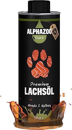 alphazoo Huile de Saumon 500ml de première qualité pour Chiens et Chats, Huile de Poisson pressée à Froid Riche en acides Gras oméga 3 et oméga 6,Huile pour Le Soin de la Peau et du Pelage