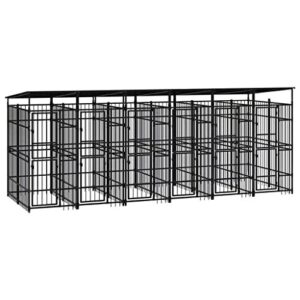 Chenil Extérieur avec Toit pour Chiens Acier 11,06 m²- Chiens