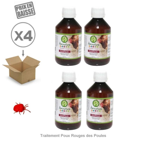 AmiPoux Traitement Poux Rouges Poules Pack 4 x 250ml