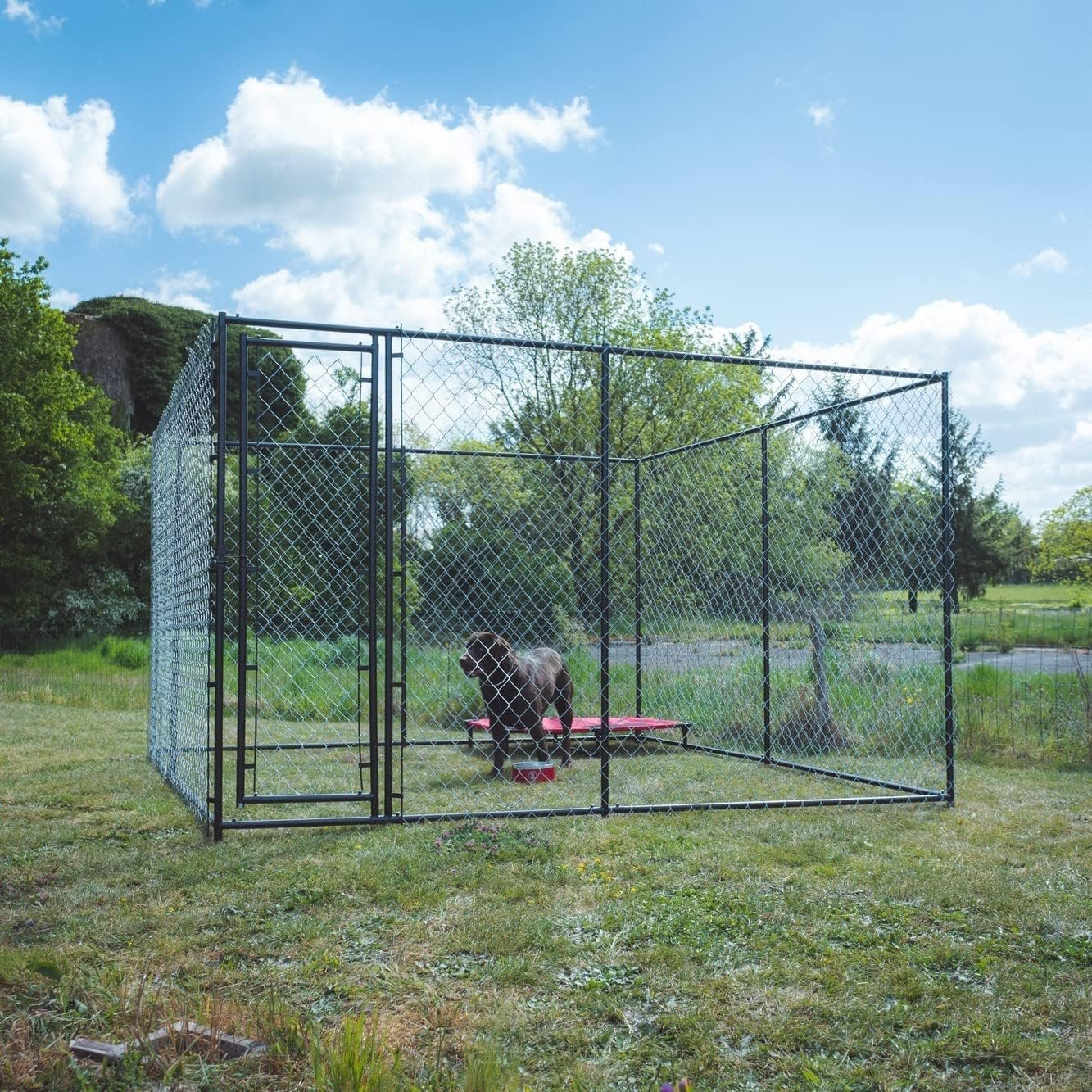 Box grillagé XL 300 x 300 x 183 cm - Chenil enclos pour chien extérieur avec toit en panneaux soudés