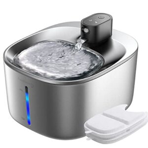 Fontaine à Eau pour Chat en Acier Inoxydable avec Détecteur de Mouvement FEELNEEDY