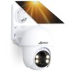ANRAN 5MP Caméra Surveillance WiFi sans Fil, Sirène Alarme+Panneau Solaire, Caméra IP Batterie, 4 Spotlight+Siren, Vision Nocturne Couleur 30m, Détection Intelligente, Compatible Alexa, Q01 Max Blanc