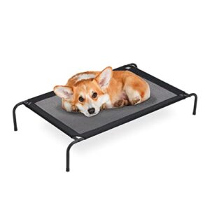 Relaxdays Lit surélevé pour Chiens, Matelas pour Chien Jusqu’à 35 kg, HLP: 19x111x65 cm, transat extérieur, Jardin, Noir
