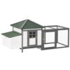 PawHut Poulailler Cottage Multi-équipement perchoir Rampe pondoir enclos tiroir à déjection 196L x 76l x 97H cm Bois Massif pin Gris Blanc
