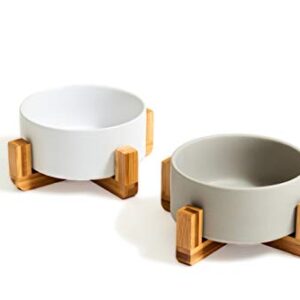 PiuPet® Bol pour Chats et Chiens 2x850ml I Gamelle Chat ceramique I Passe au Lave-Vaisselle I Gamelle pour Chien I Gris + Blanc