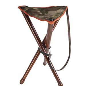 Januel - Siège Trépieds Argental - Pieds Bois - Assise Cuir - Hauteur 65cm - Loisirs Nature Outdoor Camping Chasse Pêche Bushcraft - Marron & Camouflage Europe - avec Bretelle - Solide et Durable