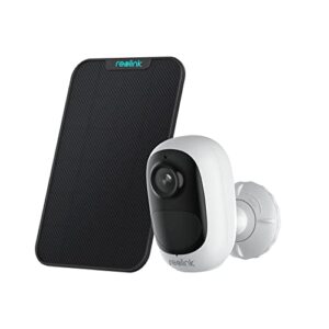 Reolink Caméra Extérieure sans Fil Batterie, Argus 2E+Panneau Solaire, Caméra Surveillance WiFi Extérieure sans Fil Solaire avec 1080P Vision Nocturne, Audio Bidirectionnel, Détection Mouvement PIR
