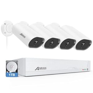 ANRAN Caméra de Surveillance Sécurité 5MP FHD PoE, Caméra IP Kit 4X 5MP Extérieure et NVR HDD 4CH 1TB HDD NVR pour Enregistrement 24h/24, 7j/7, Détection de Mouvement, Vision Nocturne 30M, Onvif, FTP