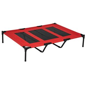 PawHut Lit sur Pieds XXL pour Chien Chat lit de Camp Animal 122L x 92l x 23H cm Rouge