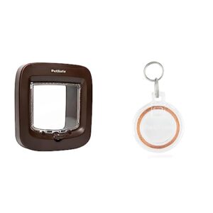PetSafe Chatière à Puce électronique, entrée Exclusive, Verrouillage Manuel 4 Positions, Chats jusqu'à 7 kg, Marron & Clé de Collier pour Chatière avec Puce électronique - Transparent