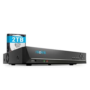 Reolink PoE NVR 8 Canaux Caméra de Sécurité à Domicile Enregistrement de Vidéo avec Disque Dur de 2TO Supportez 4MP 5MP ou 8MP HD IP Caméra RLN8-410