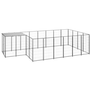 Chenil Noir 8,47 m² Acier Enclos pour Chiots Cage Chiens Extérieur
