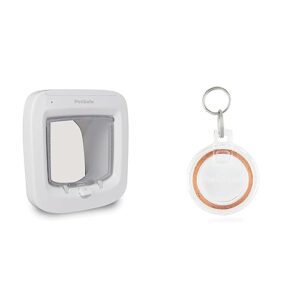 PetSafe Chatière à Puce électronique, accès sélectif pour Votre Chat, empêche Les étrangers d'entrer, Chats jusqu'à 7 kg, Blanc & Clé de Collier pour Chatière avec Puce électronique - Transparent