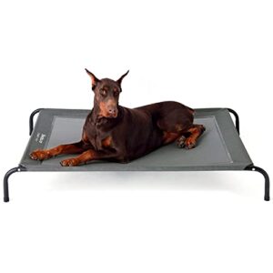 Bedsure Lit Surélevé pour Chien Grande Taille 124x90x20cm - Lit Chien de Camp sur Pieds Pliable Intérieur Extérieur - Canapé Aéré pour Chien Lavable Respirant- Gris