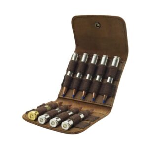 Januel - Pochette à Balles Gouret - Cartouchière de Ceinture - pour Balles de Carabine de Chasse - Chasse en Battue - Chasse à l'Approche - Tir Sportif - 9 Tubes - Cuir Pleine Fleur - Marron