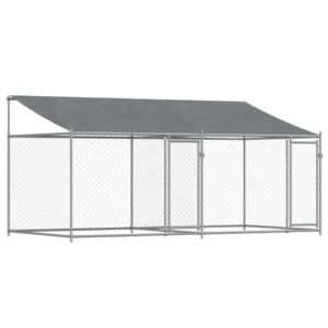 vidaXL Cage pour Chien avec Toit et Portes, Chenil pour Chien, Maison pour Chien, Niche de Jardin Terrasse, Gris 4x2x2m Acier Galvanisé
