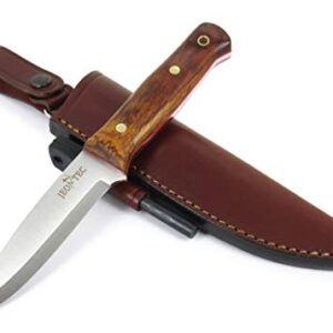 JEO-TEC Nº18: Couteau de Chasse Survie Bushcraft Randonnée Camping, Lame Inox Sandvik 14C28N, Étui en Cuir + Firesteel, Fabriqué en Espagne