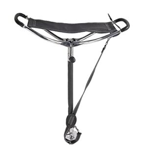Januel - Canne Siège Rivaux - Pieds Télescopique - Assise Cuir - Pied Gainé - Hauteur 60 à 100cm - Loisirs Nature Outdoor Camping Chasse Pêche Bushcraft - Noir et Argenté - avec Bretelle Taille Unique
