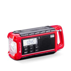 Midland ER200 C1469, Radio Portable Multifonctionnelle À Vent, Batterie d'urgence 2200Mah Et Torche LED, Solaire, Manivelle Et Radio Am/FM USB, Batteries Rechargeables Et Câble USB