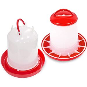 Anjing Set d’Abreuvoir de 2.5 L et Mangeoire de 3Kg,Mangeoire pour poussins, Kit d'abreuvoir, Mangeoire pour volaille, Abreuvoir pour volaille, Rouge et blanc