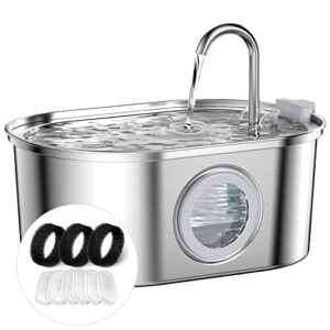 Fontaine a Eau Chat INOX, Fontaine à Eau pour Chat avec Fenêtre Transparente, SOOFPET 3,2L Fontaine a Eau, Pompe à Eau Silencieuse, Multi-Filtrage, avec 6 Filtres à Charbon + 3 Éponges