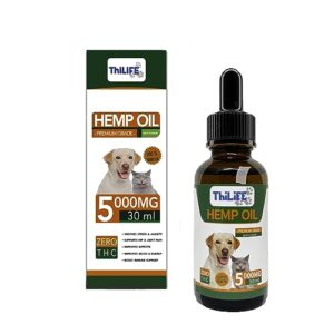 THILIFE | Huile Chanvre goût Bœuf | Chien et Chat 5000 MG| Omega 3 6 9| Vitamines A/B/D/E pour Animaux domestiques|Complément Alimentaire Antistress.Réduit l'anxiété, améliore articulations et Sommeil