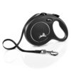 Flexi, Laisse Modèle New Classic, Version Sangle, Forme Moderne et Ergonomique, Système de Guidage perfectionné, Laisse à Enrouleur, Made in Germany, Noir, L – 8m