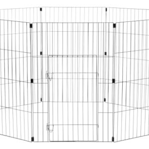 Iris Ohyama, Parc, Enclos, Niche, Chenil, Cage pour Chien, Chat, Lapain, 1.7 m², 8 Panneaux /L60 x H90 cm, Porte battante, Crochet de fermeture sécurisée, Clips de maintien, WPC-36, Noir
