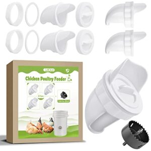 JAOUI Mangeoire Poules Plastique Mangeoire Poules Automatique, 4 Ports DIY Mangeoire à Poulet Kit [Anti-Gaspillage] [Anti Nuisible] Abreuvoir a Poules Mangeoire Poussin pour Seaux Tonneaux Bacs