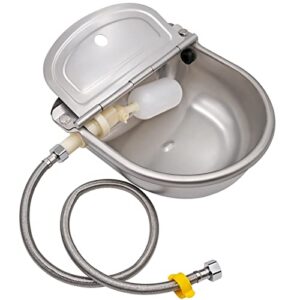 Abreuvoir en Acier Inoxydable avec Vanne à Flotteur Réglable et Tuyau Rraided, Abreuvoir Automatique pour Bétail Bovin Cheval Chien Chèvre Cochon