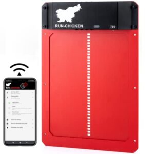 RUN-CHICKEN Porte de poulailler Automatique avec Batterie, Détection de la lumière, Minuterie du Soir et du Matin, Aluminium Porte Automatique poulailler, Trappe poulailler, Modèle T50, Rouge