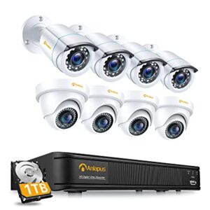 Anlapus FULL HD 1080P H.265+ Kit Vidéo Surveillance - 8CH DVR avec 1To disque dur, 4pcs Caméra Surveillance Extérieure Bullet et 4pcs Caméra Surveillance Extérieure en Dôme- App gratuite