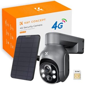 K&F Concept 3G/4G LTE Caméra Surveillance Solaire 2K, Caméra 4G Extérieure sans Fil, 355°/120° Pivotant, Vision Nocturne Couleur, PIR Détection Humaine, Audio Bidirectionnel, IP66, Carte SIM Incluse