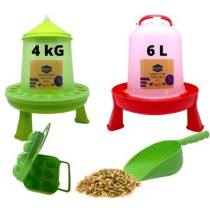 Lot Mangeoire 4 Kg et Abreuvoir 6L idéal pour élevages de poules, volailles oiseaux Distributeur Automatique sur pieds Grande Capacité Anti gaspillage de nourriture Eau Propre Anti Nuisibles
