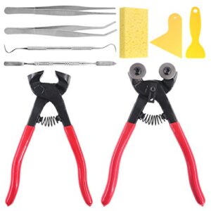 Swpeet Kit de 9 outils de mosaïque, y compris des pinces robustes pour couper la mosaïque et le carrelage, 2 grattoirs, 2 pinces, 1 crochet à double extrémité, 1 spatule avec 1 éponge pour carrelage