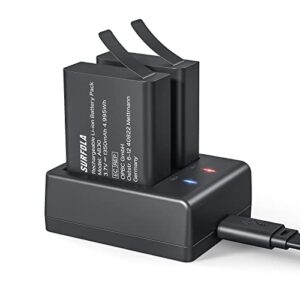 Surfola Batterie Caméra Sport, Batterie Rechargeable 1350mAh (2 pièces), avec Chargeur USB Double Trou, Compatible Apexcam/Crosstour/GOOKAM/Wolfang Camera