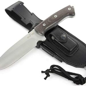 JEO-TEC Nº39 - Nouvelle CELTIBERO - Couteau de Camping, Randonnée Chasse Outdoor Survie Bushcraft Multifonctionnel, Lame INOX MOVA-58, Étui de Transport en Cuir Position Multiple, Fabriqué en Espagne