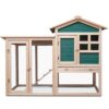 PRIVATE GARDEN Poulailler 2 à 4 Poules avec Enclos – Clapier – Cage à Lapins ou Rongeurs XXL 2 Étages en Bois Canadien – Vert et Beige
