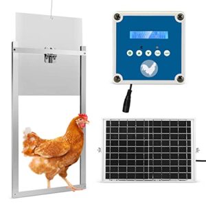 SMAUTOP Porte Automatique poulailler,Ouvre-Porte à énergie Solaire,avec minuterie et capteur de lumière, avec écran LCD, Alimentation et énergie Solaire（avec Porte poulailler）