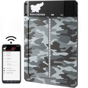 RUN-CHICKEN Porte de poulailler Automatique avec batterie, Détection de la lumière, Minuterie du soir et du matin, Aluminium porte automatique poulailler, trappe poulailler, Modèle T50 Camouflage Gris