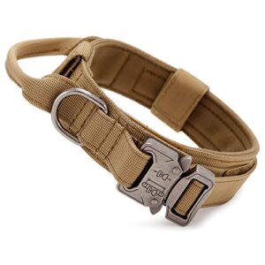 HUNTVP Collier de Chien Tactique avec Poignée de Commande Collier Réglable Militaire en Nylon, Boucle en Métal, Rembourré pour Chiens de Taille Moyenne, Entraînement de Chasse/Extérieur (Marron-M)