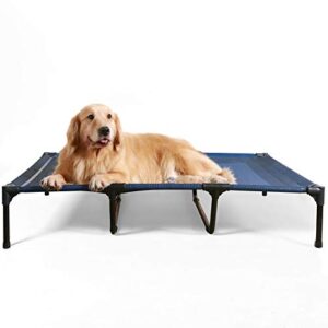 ANWA Lit Surélevé pour Chien,Lit Chien de Camp sur Pieds Pliable Intérieur Extérieur,Bleu Lit en Tissu Teslin XL(124 * 88 * 20cm)