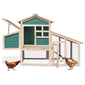 PRIVATE GARDEN Poulailler 2 à 4 Poules avec Enclos et Pondoir - Clapier - Cage à Lapins ou Rongeurs XXL 2 Étages en Bois Canadien - Vert et Beige