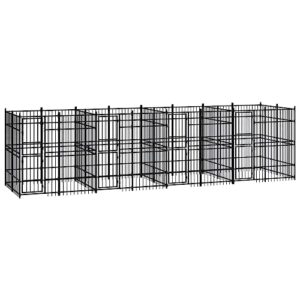 Chenil d'Extérieur pour Chiens Acier 14,75 m² Cage Niche Enclos Chiots