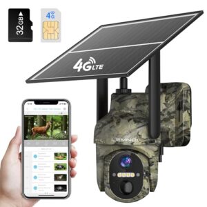 4G/3G Caméra de Chasse Solaire Extérieure sans Fil avec Carte SIM, Caméra Surveillance sur Batterie avec Détection de Mouvement, 2K Vision Nocturne, 360° Rotation, Audio Bidirectionnel, Etanche IP66