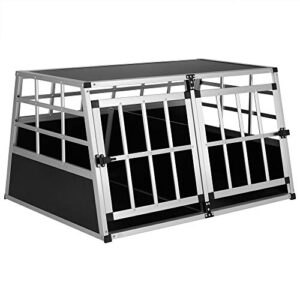Cage de Transport Taille XL pour Animaux domestiques Aluminium MDF 2 Portes Noir Argent Caisse Chien Chat Rongeur boîte Box de Transport Voiture