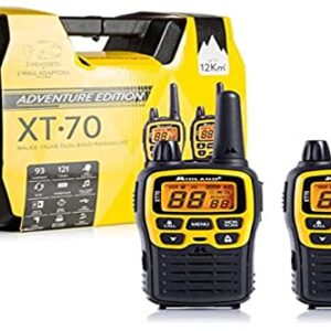 Midland C1180.01 XT70 Adventure Talkie Walkie - Émetteur-Récepteur Radio Pro Bi-bande à Recharge Rapide - Jaune - 69 LPD et 24 PMR446, 12 km, 38 Tonalités et 83 Codes - Lot de 2 Émetteurs-Récepteurs