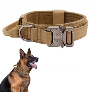 Collier de Chien Tactique - Militaire Collier avec Poignée de Commande, Réglable Nylon Chien Rembourré pour Chiens de Taille Moyenne Grand Entraînement (XL, Brun)